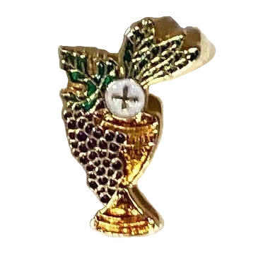 Catholic Eucharist lapel pin featuring a first communion design, ideal as a Christian jewelry or devotional accessory.