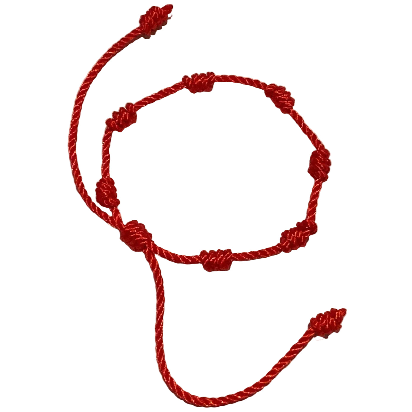 Red cord crown of thorns faith bracelet by Ysleta Mission Gift Shop, adjustable Catholic jewelry with seven knots symbolizing faith.