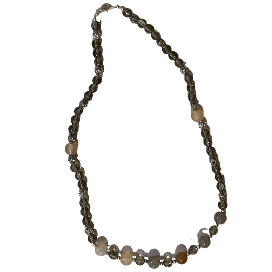 Silver beaded necklace, 21 inches long, jewelry accessory with intricate bead design from Ysleta Mission Gift Shop.