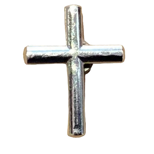 Minimalist silver cross pendant measuring 0.75 inches, featuring a sleek, simple design from Ysleta Mission Gift Shop.