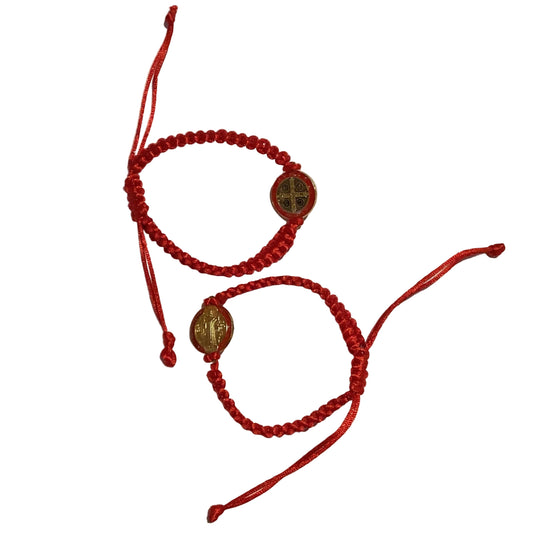 Red thread Saint Benedict adjustable bracelet with charm, symbolizing protection, from Ysleta Mission Gift Shop Jewelry & Accessories.