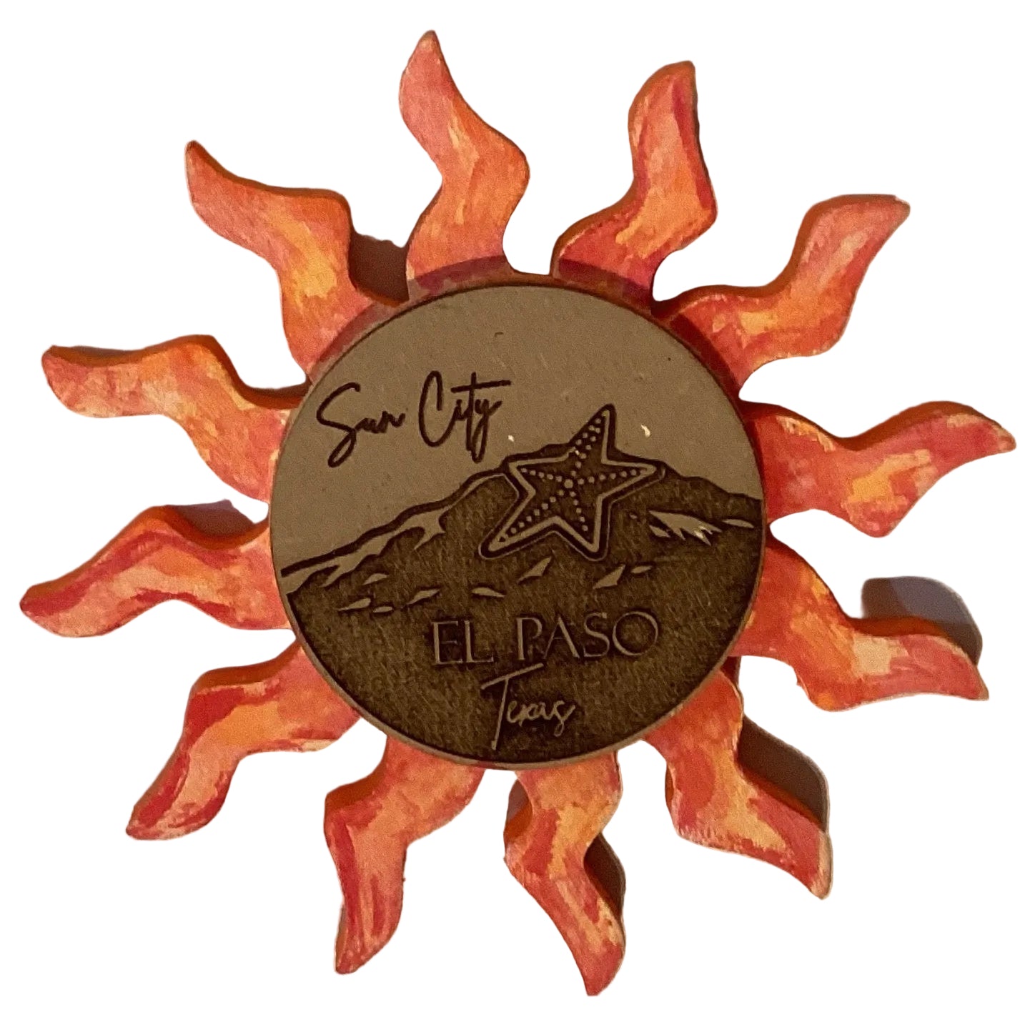 Sun City El Paso Star Mountain 6-inch wall decor featuring vibrant colors and detailed design, by Ysleta Mission Gift Shop.