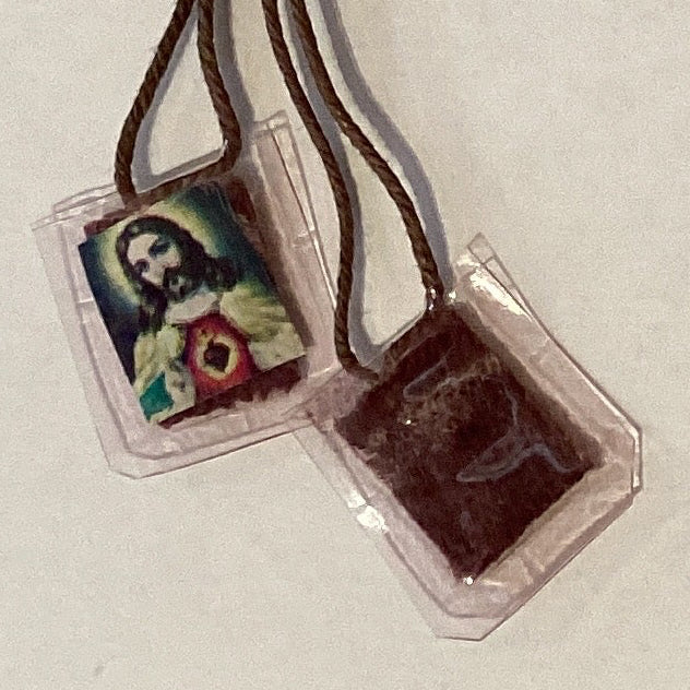 Rare Mount Carmel and Sacred Heart scapular with colored Jesus image, 0.5 inches, Catholic Christian gift, Ysleta Mission Gift Shop