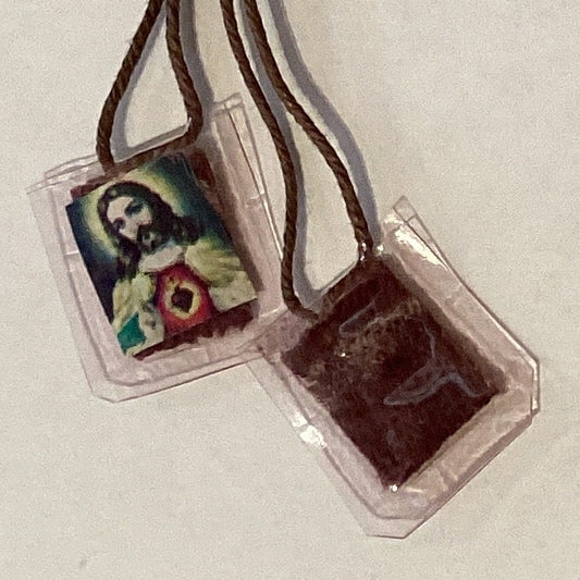 Rare Mount Carmel and Sacred Heart scapular with colored Jesus image, 0.5 inches, Catholic Christian gift, Ysleta Mission Gift Shop