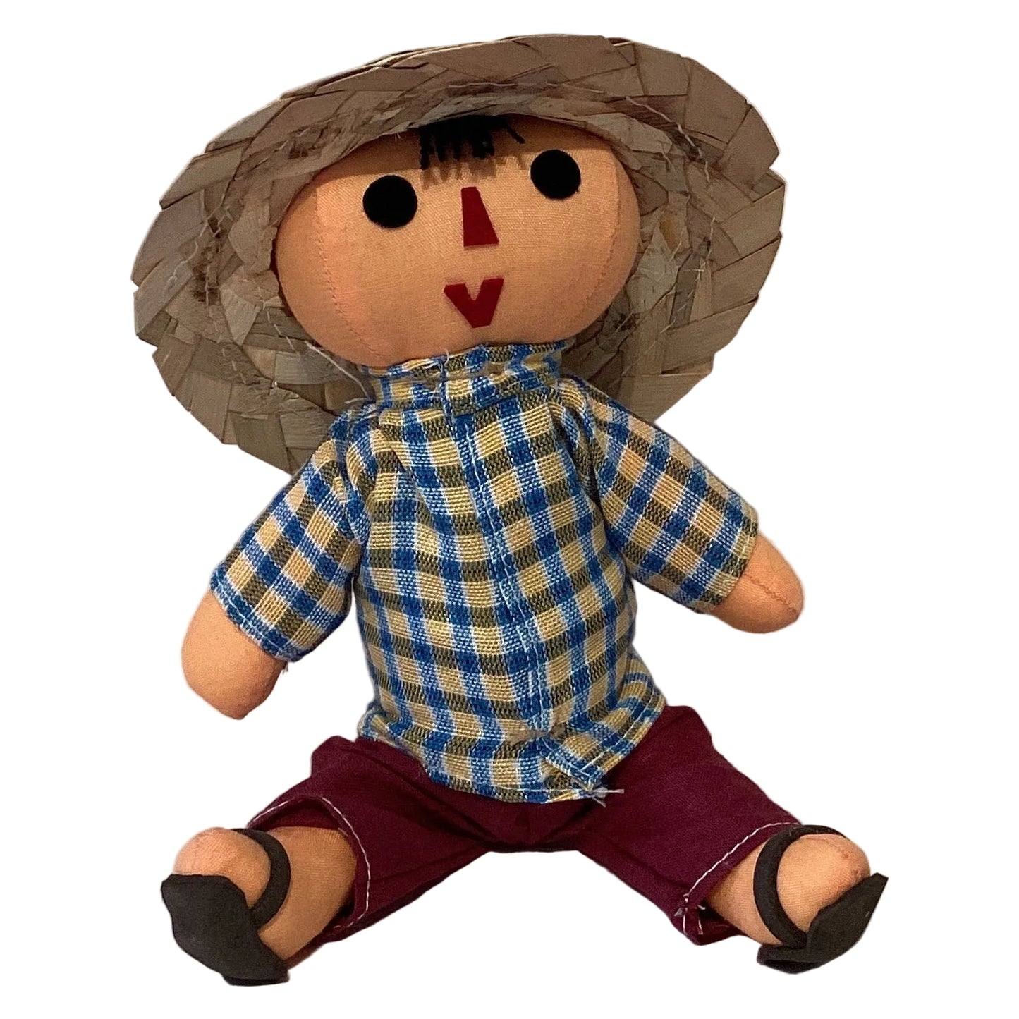 Handcrafted traditional Mexican Pedro Boy doll by Jose Alberto Chavez, featuring colorful clothing and detailed rag doll design.