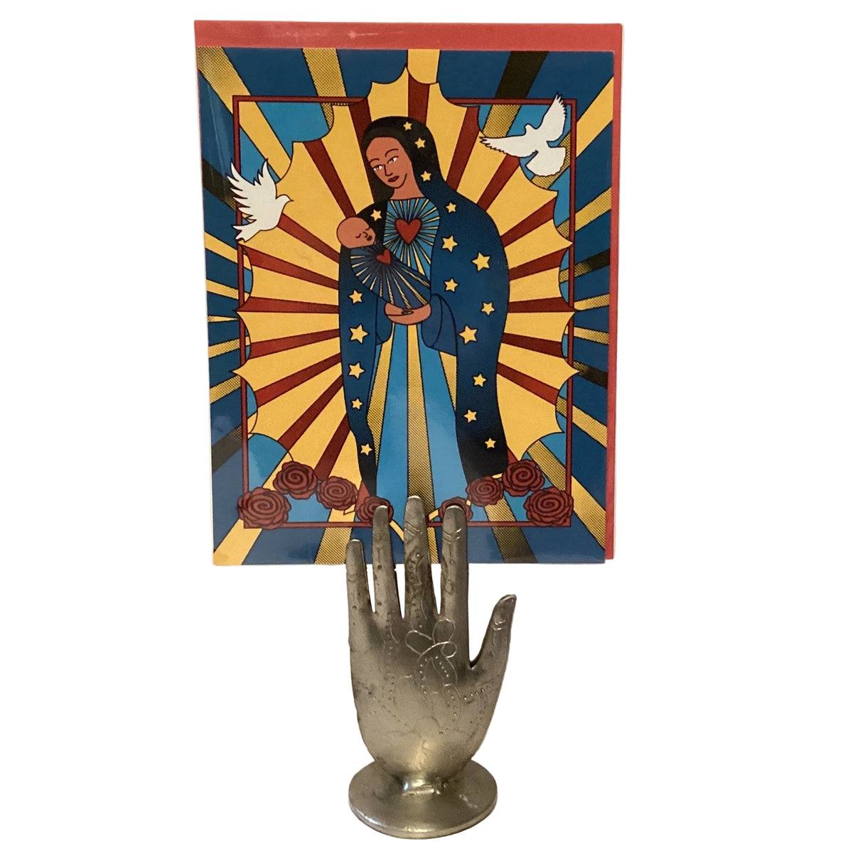Silver-tone hand card holder, 3.5 inches, from Ysleta Mission Gift Shop, designed for elegant tablescapes in home and garden decor.