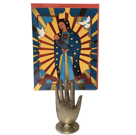 Silver-tone hand card holder, 3.5 inches, from Ysleta Mission Gift Shop, designed for elegant tablescapes in home and garden decor.
