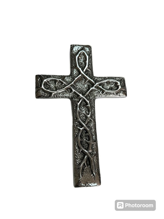 Religious Home Decor Piece: Large Handcrafted Pewter Cross with Silver Finish