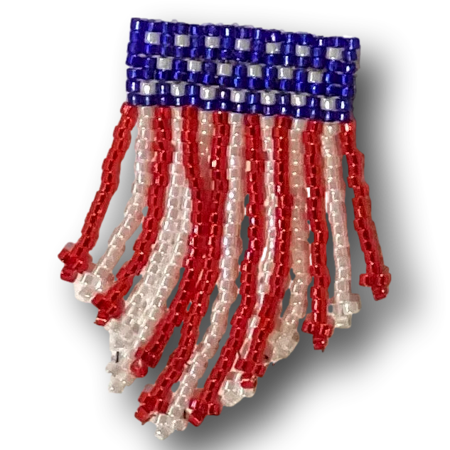 American flag cross beaded lapel pin in red, white, and blue, patriotic Christian jewelry, 2-inch brooch for accessories