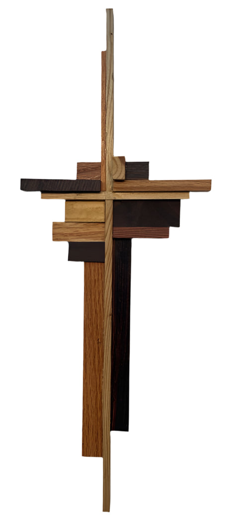 Artisan Abstract Wooden Cross – Walnut, Red Oak, Zebra Wood, Poplar & Redwood – 17" x 7"