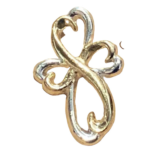 Gold and silver heart cross brooch with dual-tone finish, 1-inch size, designed by Ysleta Mission Gift Shop showcasing intricate details.