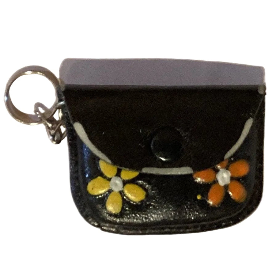 Mini leather coin purse keychain with western style design from Ysleta Mission Gift Shop, featuring El Paso souvenirs and accessories.