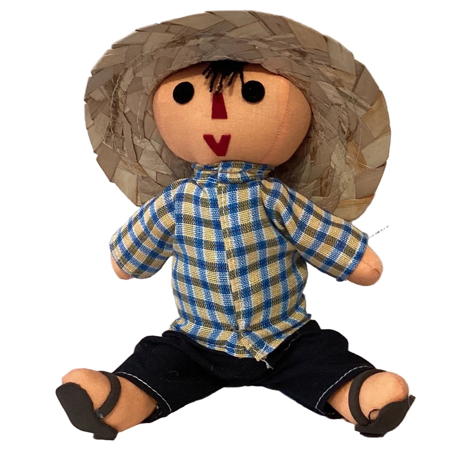 Handcrafted Mexican Pedro Boy rag doll by Jose Alberto Chavez, traditional colorful fabric doll with movable limbs.