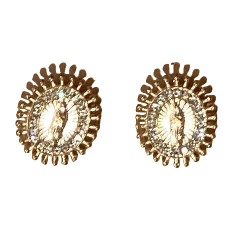 Gold tone religious earrings with intricate cross design, crafted as jewelry and accessories for spiritual style.