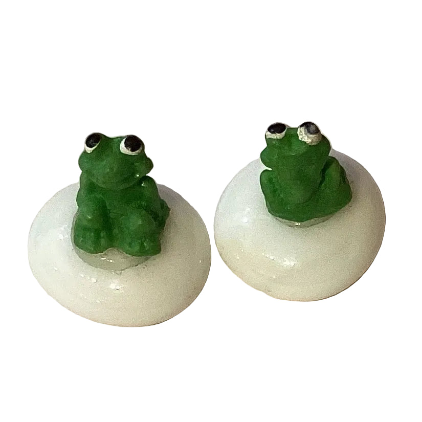 Handmade 0.75-inch ceramic frog figurine from Ysleta Mission Gift Shop for home and garden decor.