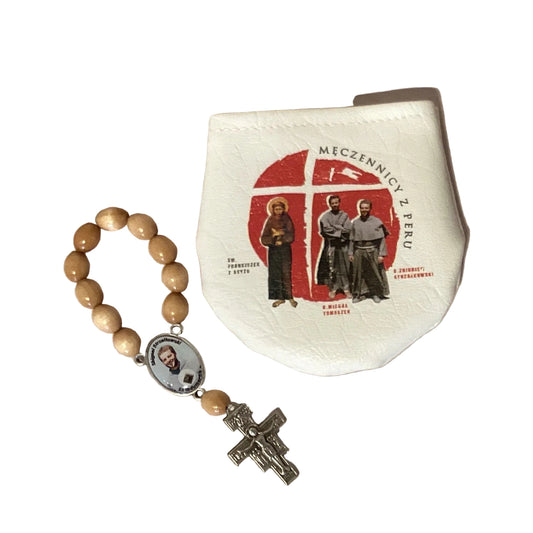Peruvian Martyrs Tomaszek & Strzałkowski Natural Wood Travel Relic Rosary - Ysleta Mission Gift Shop