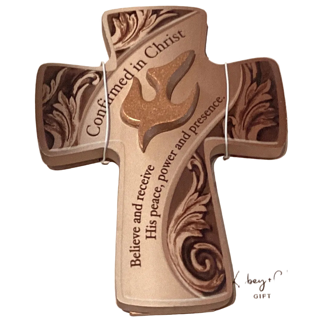 Catholic Confirmation wall cross featuring a detailed crucifix design, 4-inch size, from Ysleta Mission Gift Shop.