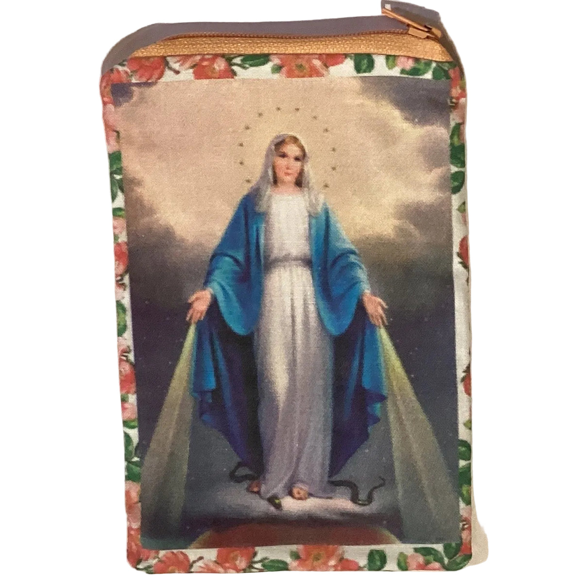 Religious art pouch by Ysleta Mission Gift Shop, 5-inch size featuring colorful religious imagery and detailed craftsmanship.