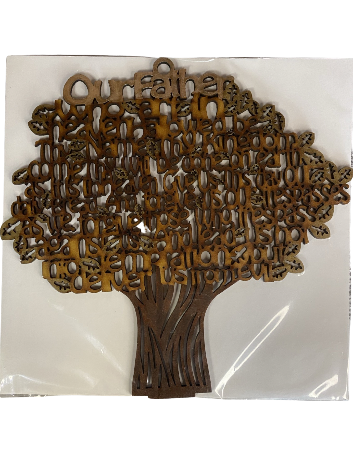 Tree Shaped Our Father Prayer Handpainted Color Lasered L:9.5 inches X W: 9.5 inches