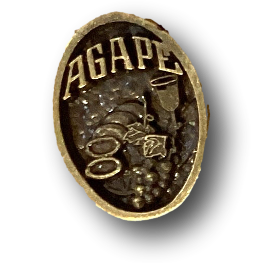 Ysleta Mission Gift Shop "Agape" First Communion pin, a .5-inch religious jewelry brooch with a meaningful design.