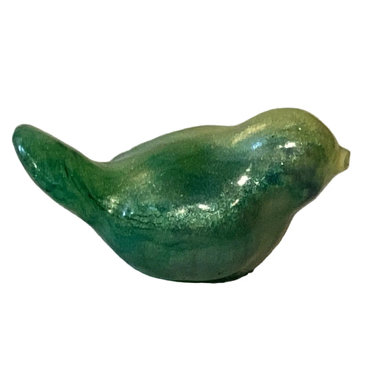 Mini green ombré glitter perched bird figurine by Ysleta Mission Gift Shop, crafted from resin for art, crafts, or dioramas.