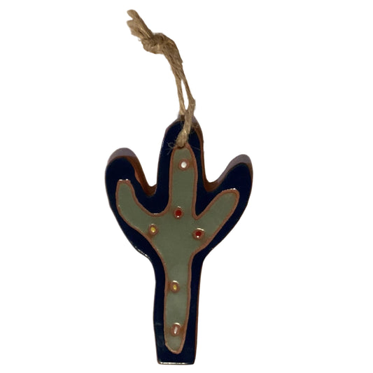 Handmade 4-inch clay cactus ornament from Ysleta Mission Gift Shop, perfect for home and garden decor.