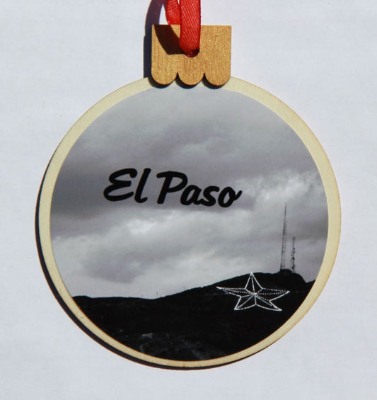 Ornament B & W Star, Wood Round 3.77 X 4.29In - Ysleta Mission Gift Shop