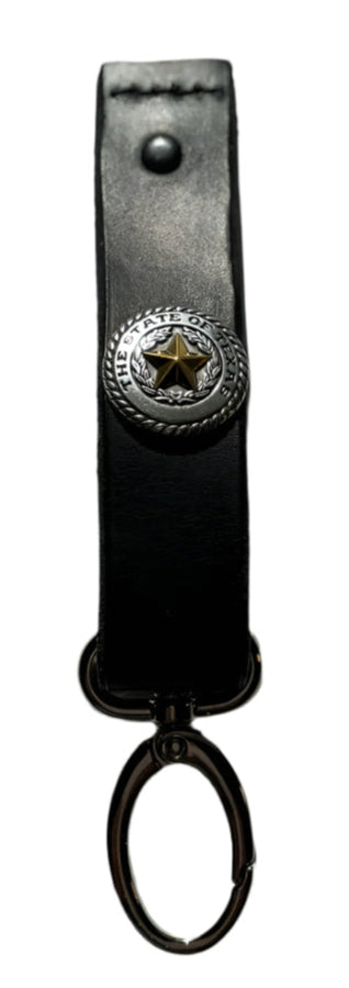 Black Veg Tan Leather Belt Keychain with Texas Star – Handmade Durable 7x1 Inch Accessory
