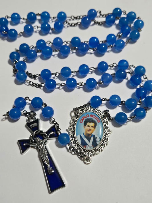 Glass Blue Carlos Acutis Rosary – A Tribute to Youthful Faith