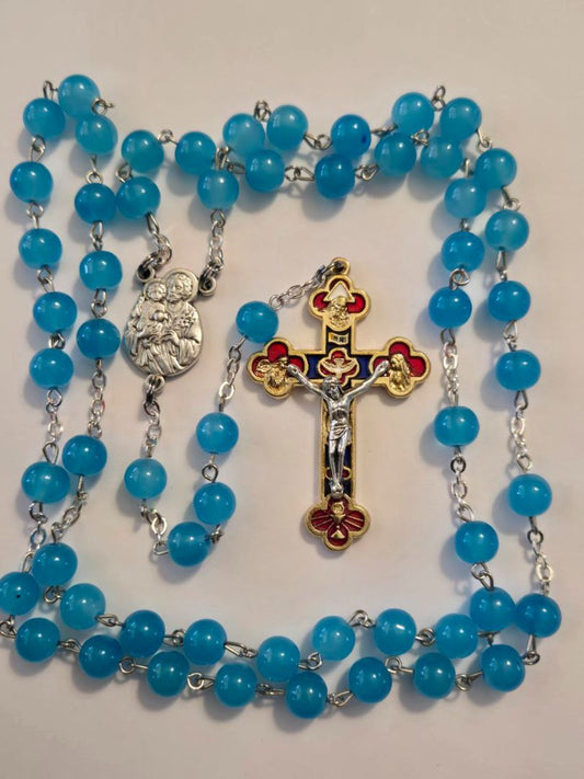 Saint Joseph Jubilee Rosary – Baby Blue Glass Beads with Jubilee Year Devotion