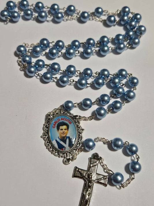 Pearl Blue Carlos Acutis Rosary – Joyful Devotion in Every Bead