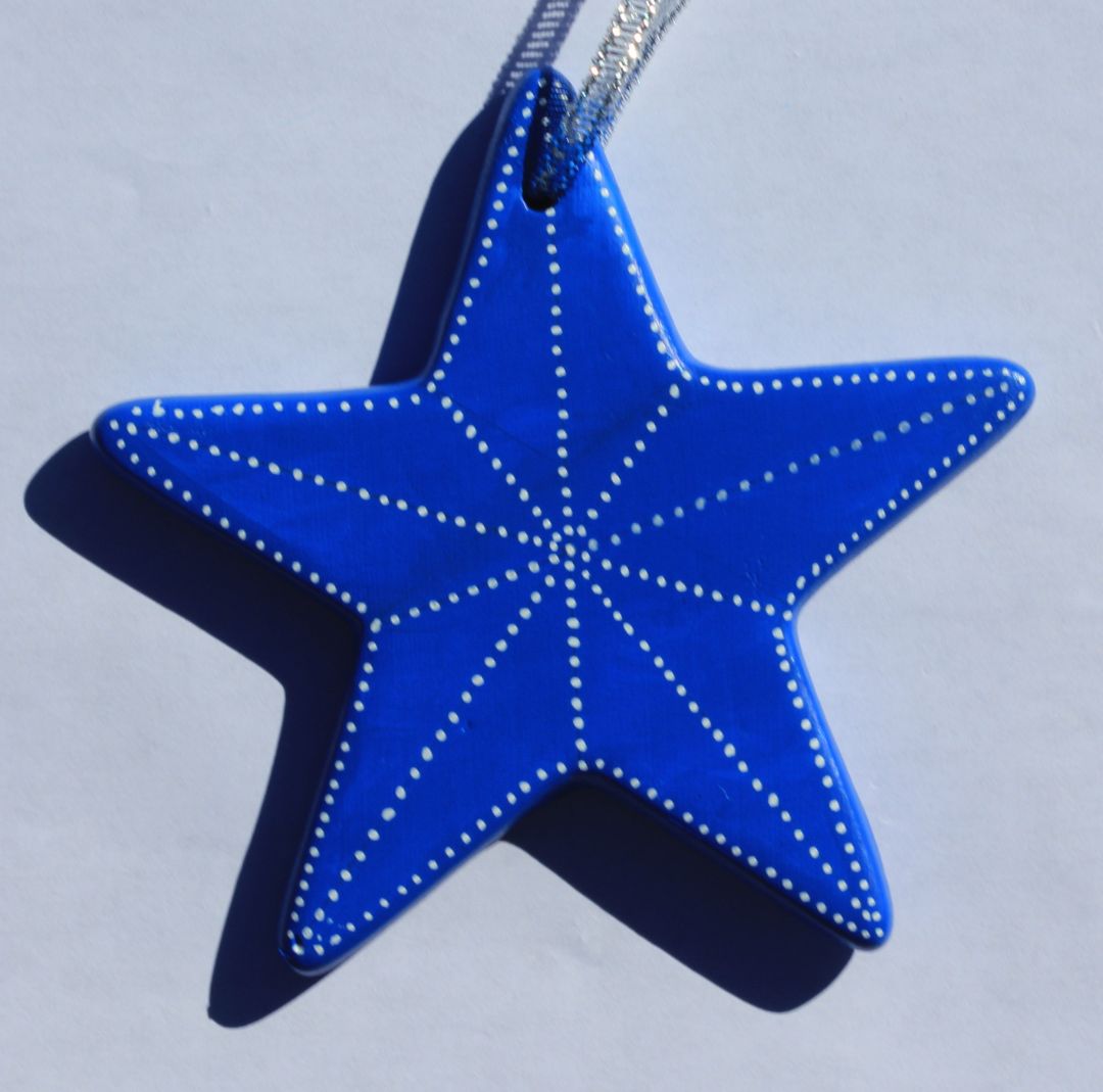 Blue Ceramic Star Art Tile – 4×4 Handpainted - Ysleta Mission Gift Shop