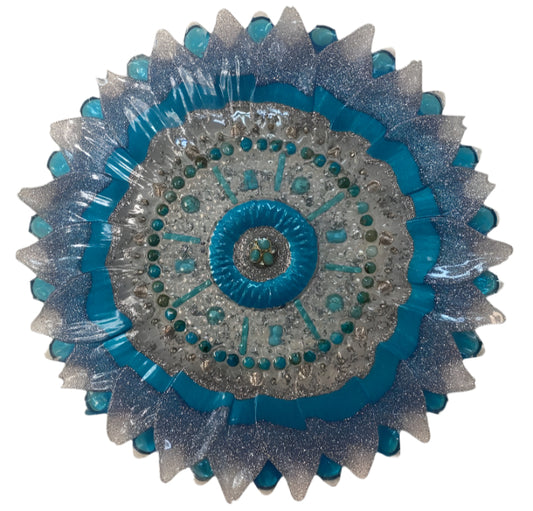 Blue and Silver Resin Plaque with Turquoise Stones – Southwest Faithful Home Accent
