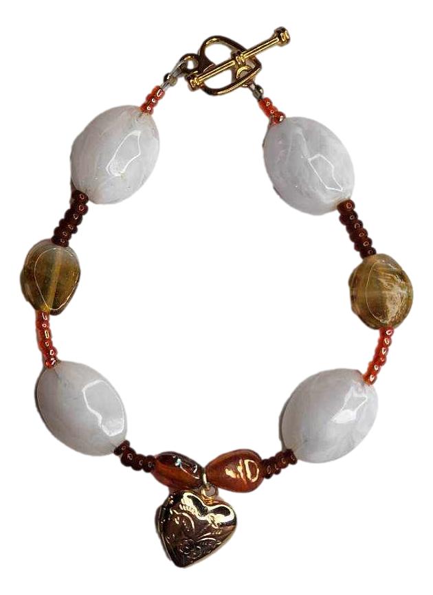 Bracelet Handcrafted Featuring Glass Shell Wood & Semiprecious Beads Toggle Clasp