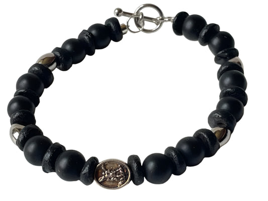 Black Stone & Saint Michael Toggle Bracelet – 6.75 Inches