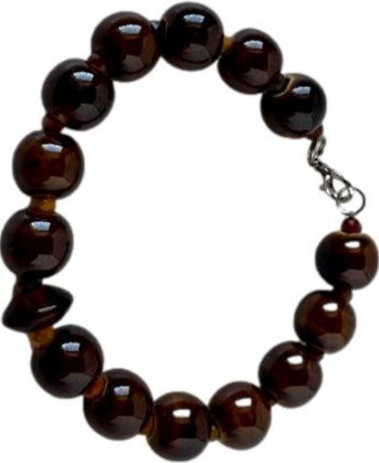 Bracelet Brown Ceramic Bead Beige Spacer Wire Lobster Clasp 7.5 Inch from Sylvia Leroux