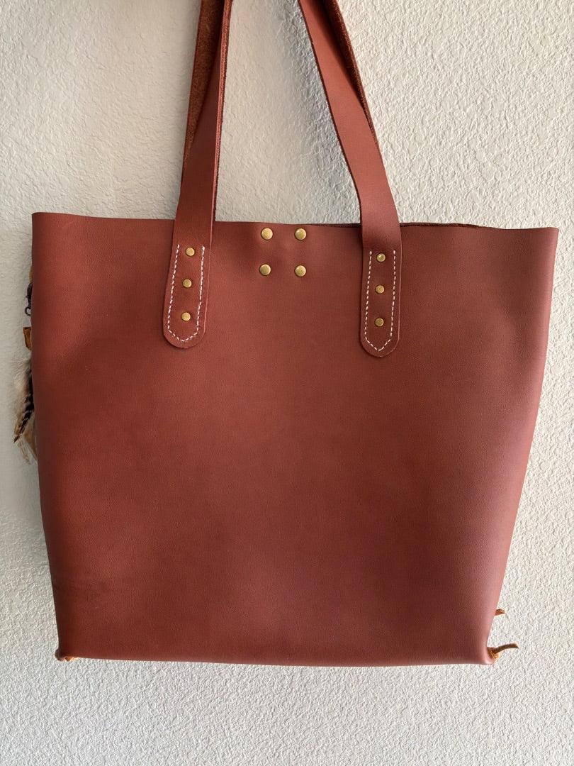 Brown Leather Cross Body Bag with Copper Snaps – 14×14
