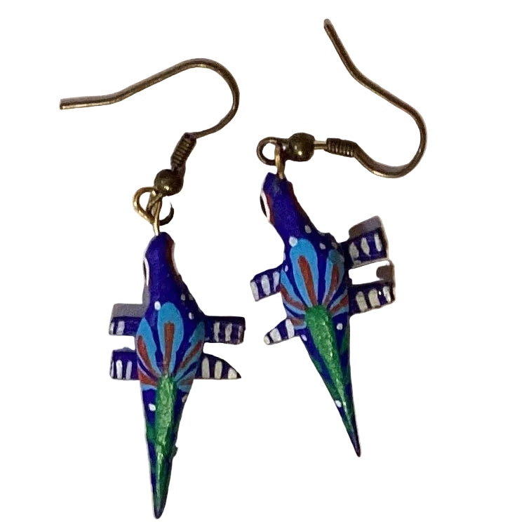 Blue Lizard clay earrings by Ysleta Mission Gift Shop, vibrant blue jewelry with handcrafted lizard design, perfect for accessories.