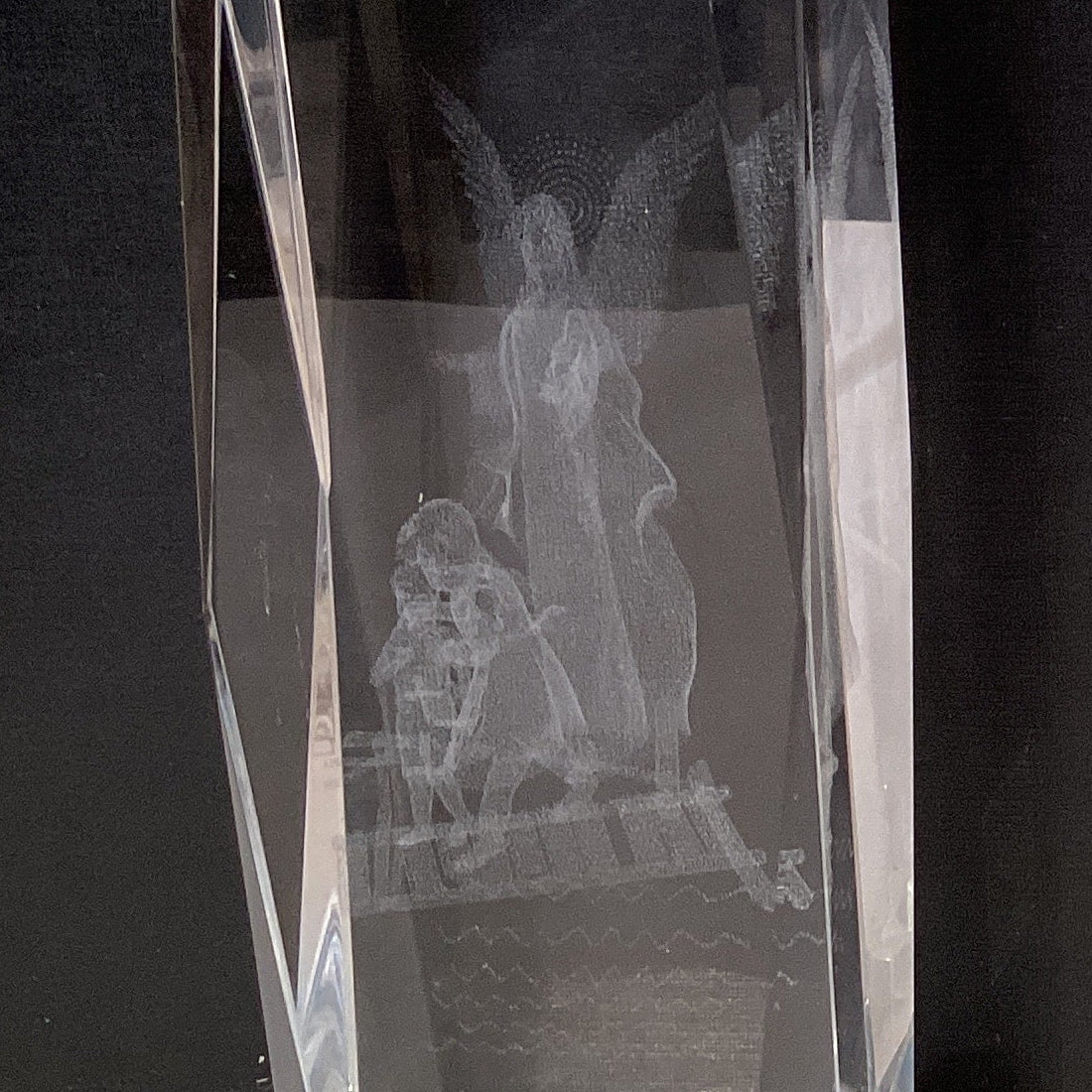 Guardian Angel hologram effect crystal figurine, 6-inch Ysleta Mission Gift Shop decorative crystal angel sculpture with shimmering hologram.