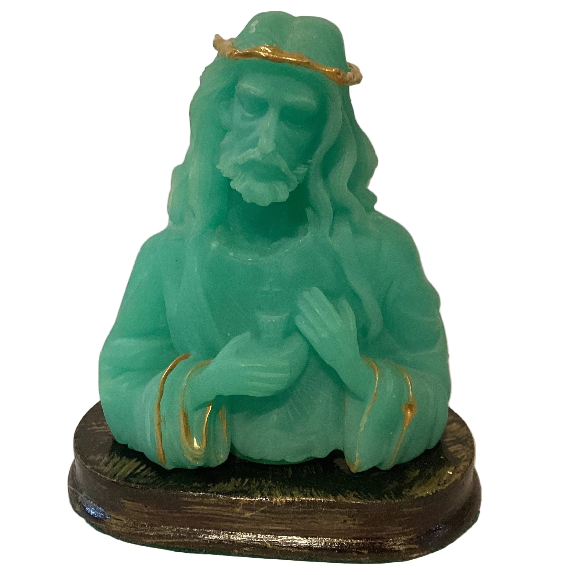 Teal Jesus 5-inch tabletop decor featuring a detailed religious figure in teal, ideal for church or home religious displays.