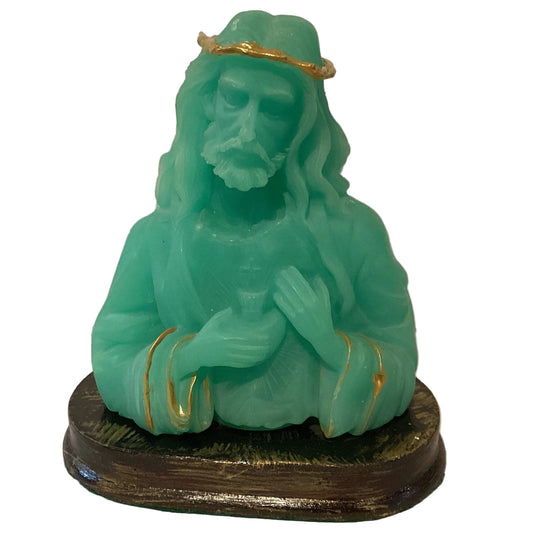 Teal Jesus 5-inch tabletop decor featuring a detailed religious figure in teal, ideal for church or home religious displays.