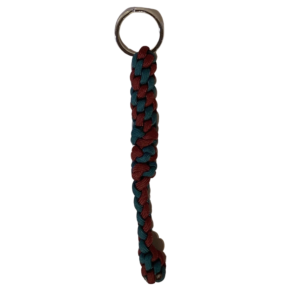 Colorful braided rope paracord keychain with loop and metal keyring, designed for handbags and wallet accessories.