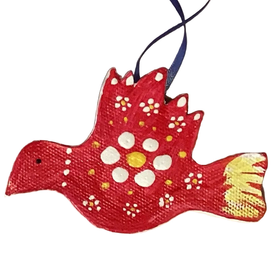 Folk style bird ornament by Ysleta Mission Gift Shop, 4x3 inches, decorative home and garden ornament with colorful design.