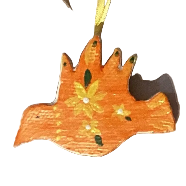 Ceramic bird ornament from Ysleta Mission Gift Shop, 2x3 inches, decorative home and garden ornament with colorful design