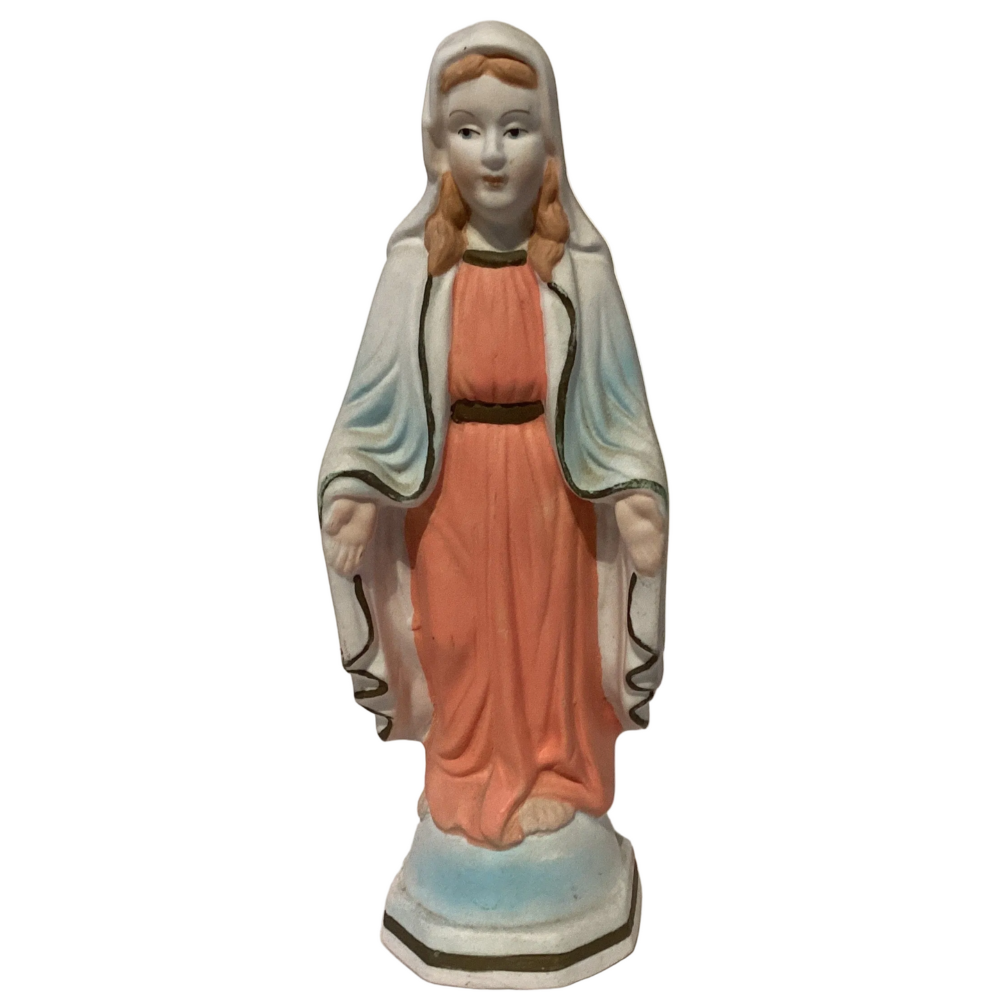 8-inch Immaculate Conception ceramic statue by Ysleta Mission Gift Shop, depicting the Virgin Mary in religious Catholic Christian style.