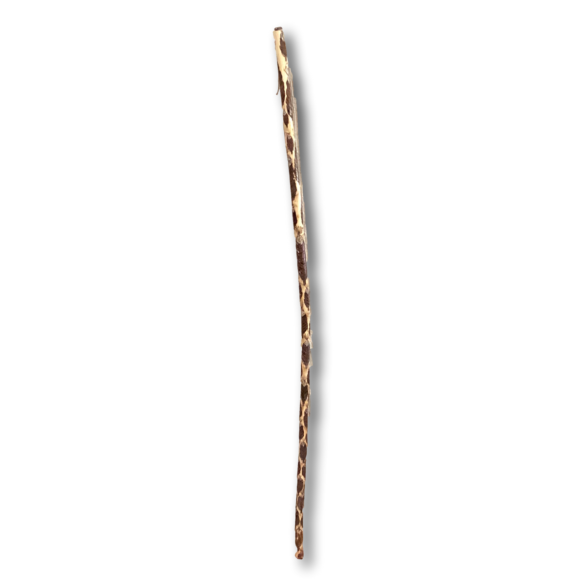 Hand-carved feather motif walking cane by Ysleta Mission Gift Shop, New Mexico-made, 5 feet 3 inches tall, featuring intricate feather designs.