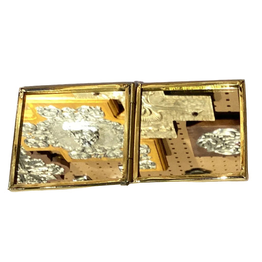 Gold embossed butterfly compact mirror with 2.25-inch size, featuring intricate butterfly design, from Ysleta Mission Gift Shop.