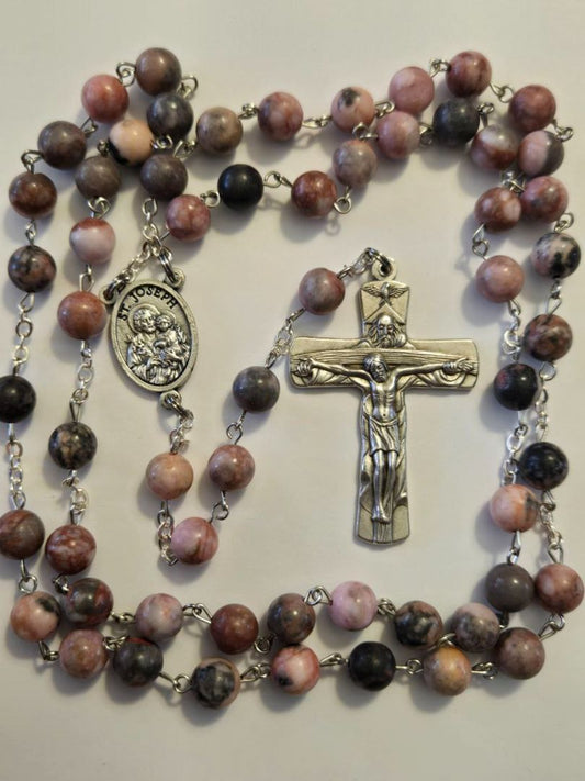 Saint Joseph and the Blessed Trinity Rosary – Camouflage Pink Dedication