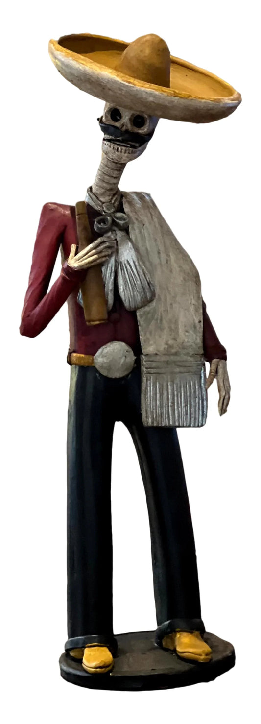 Drunk Catrin Figurine 'Borracho"- Humorous Mexican Folk Art Skeleton, 19 x 5 Inches - Ysleta Mission Gift Shop