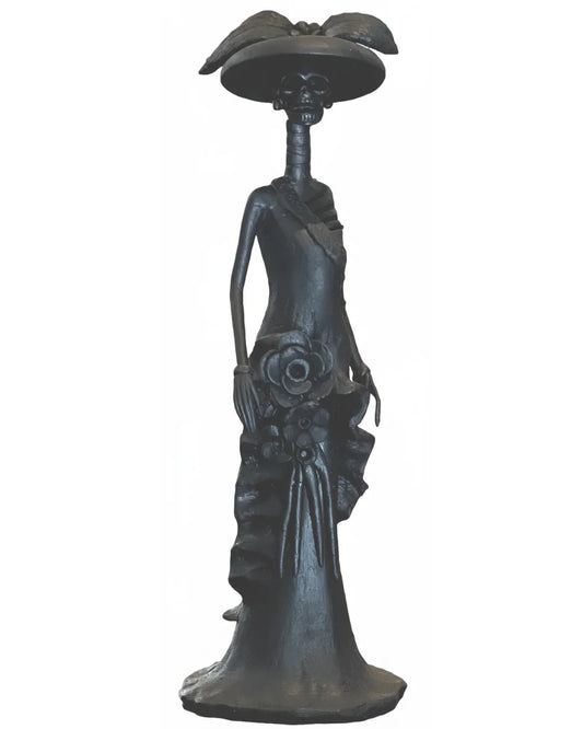 Black Elegant Catrina Figurine- Traditional Mexican Day of the Dead Folk Art Statue, 11.5 x 4 Inches - Ysleta Mission Gift Shop